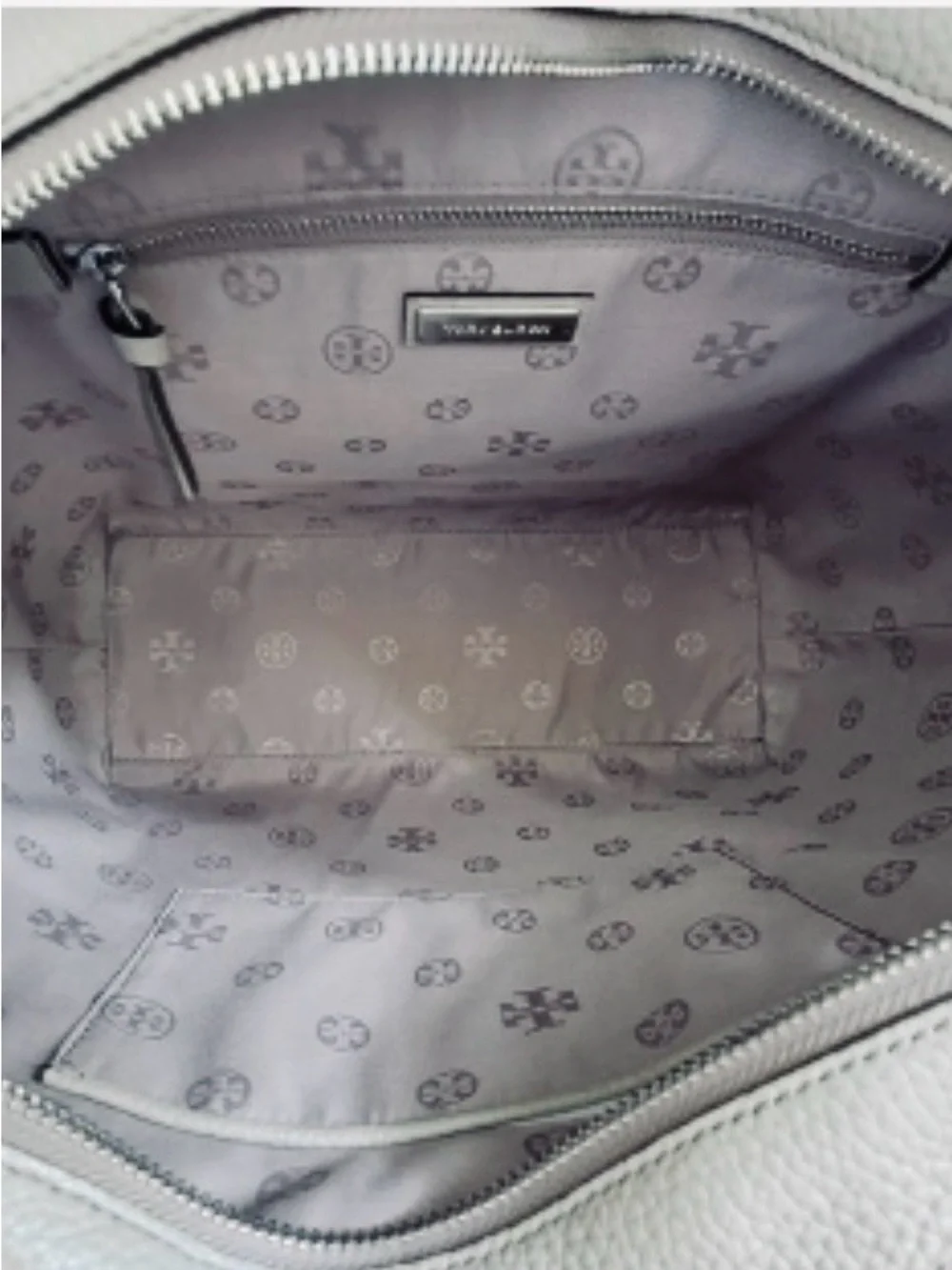 TORY BURCH Thea Convertible Leather Tote, Gray with dust bag